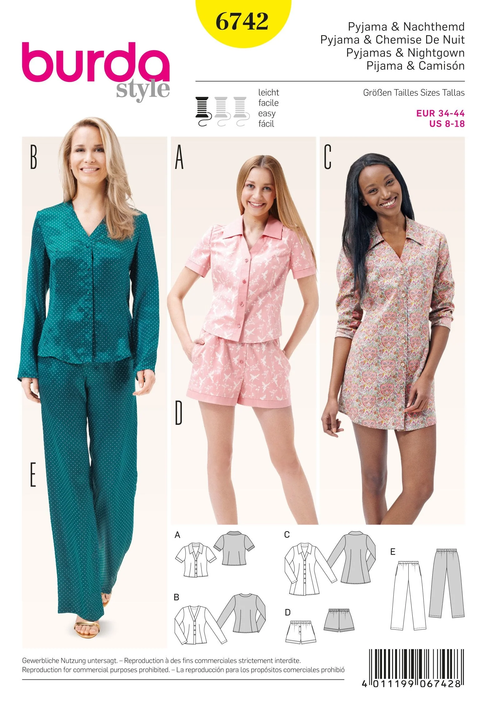 Burda Pattern 6742 Misses Pyjamas