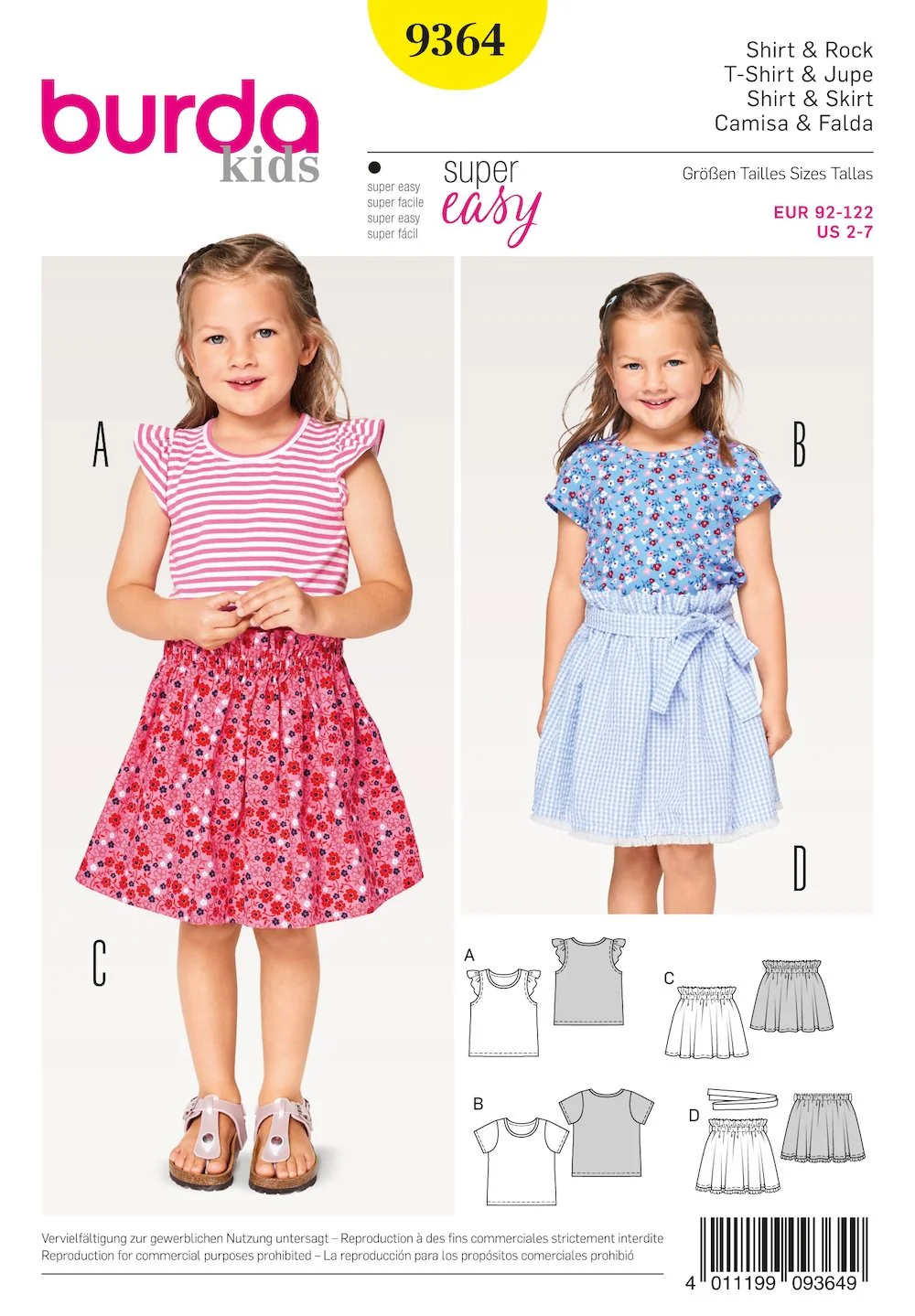 Burda Pattern 9364 Child Shirt and Elastic Skirt (2-7)
