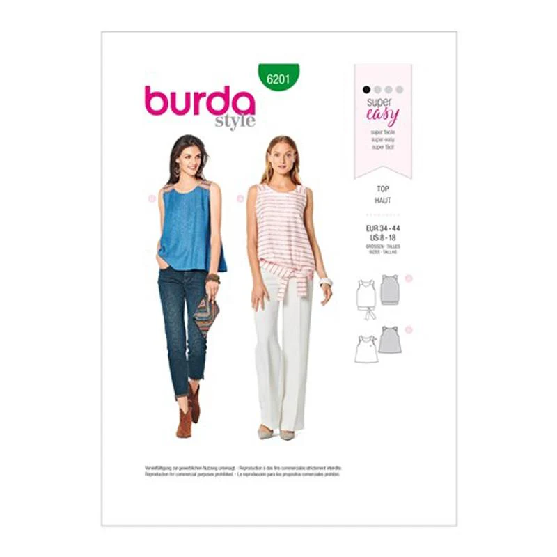 Burda Pattern X06201 Misses' Tops w/ Hem Variations