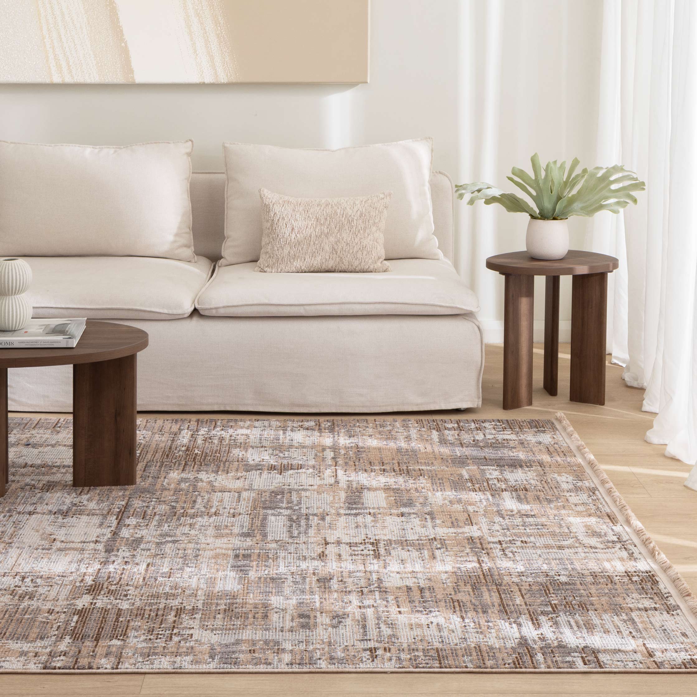 Cherie Distressed Look Watercolour Beige Grey Rug - CH08 - Image 4