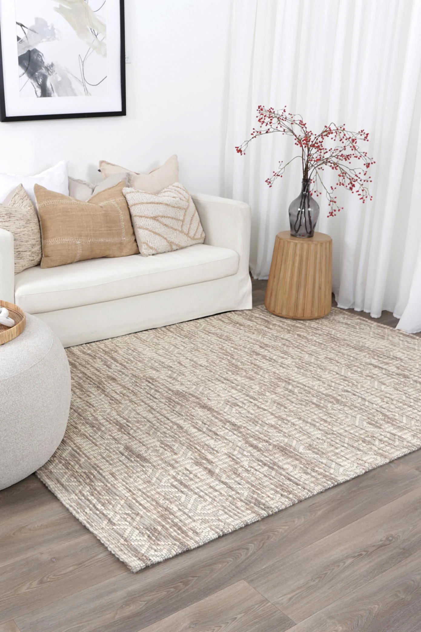 Copacabana Geometric Beige Wool Rug - Image 3