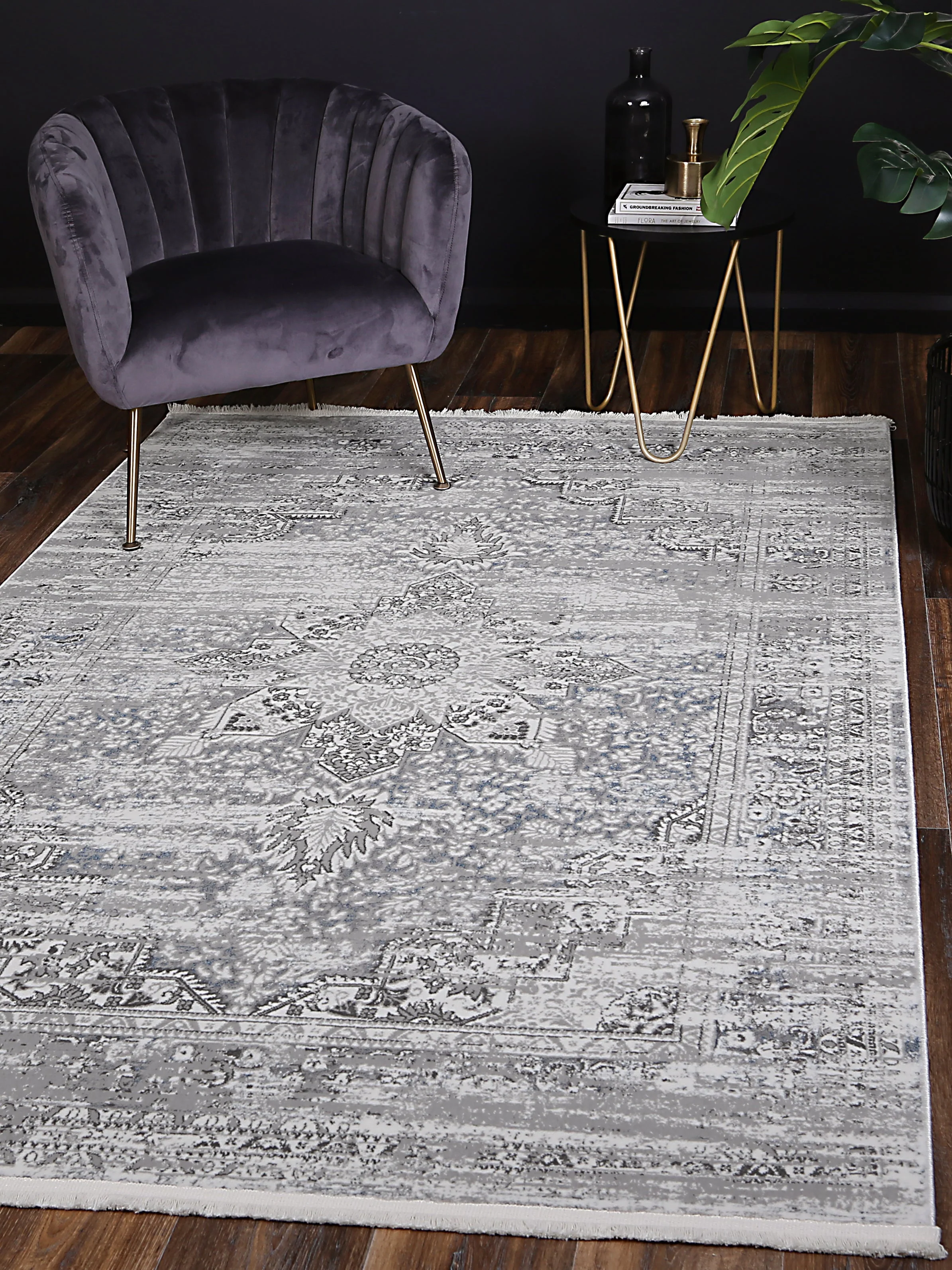 Bohemian Paradise Medalion Grey Blue Rug - Image 2
