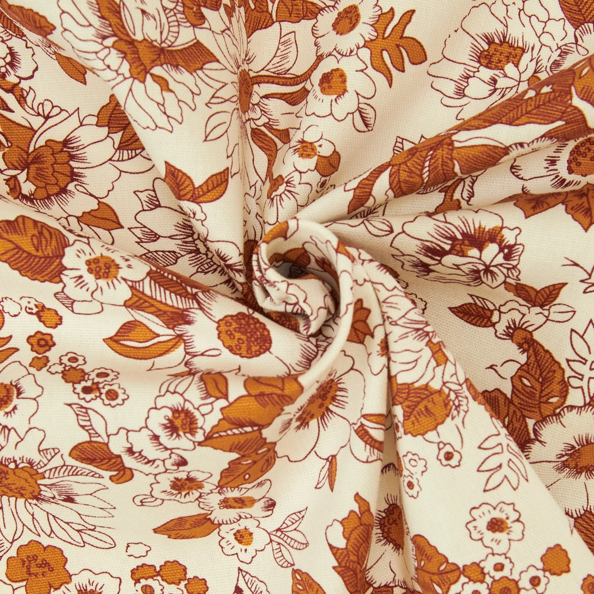 Cotton Duck Fabric, Floral Rust- Width 140cm - Image 2