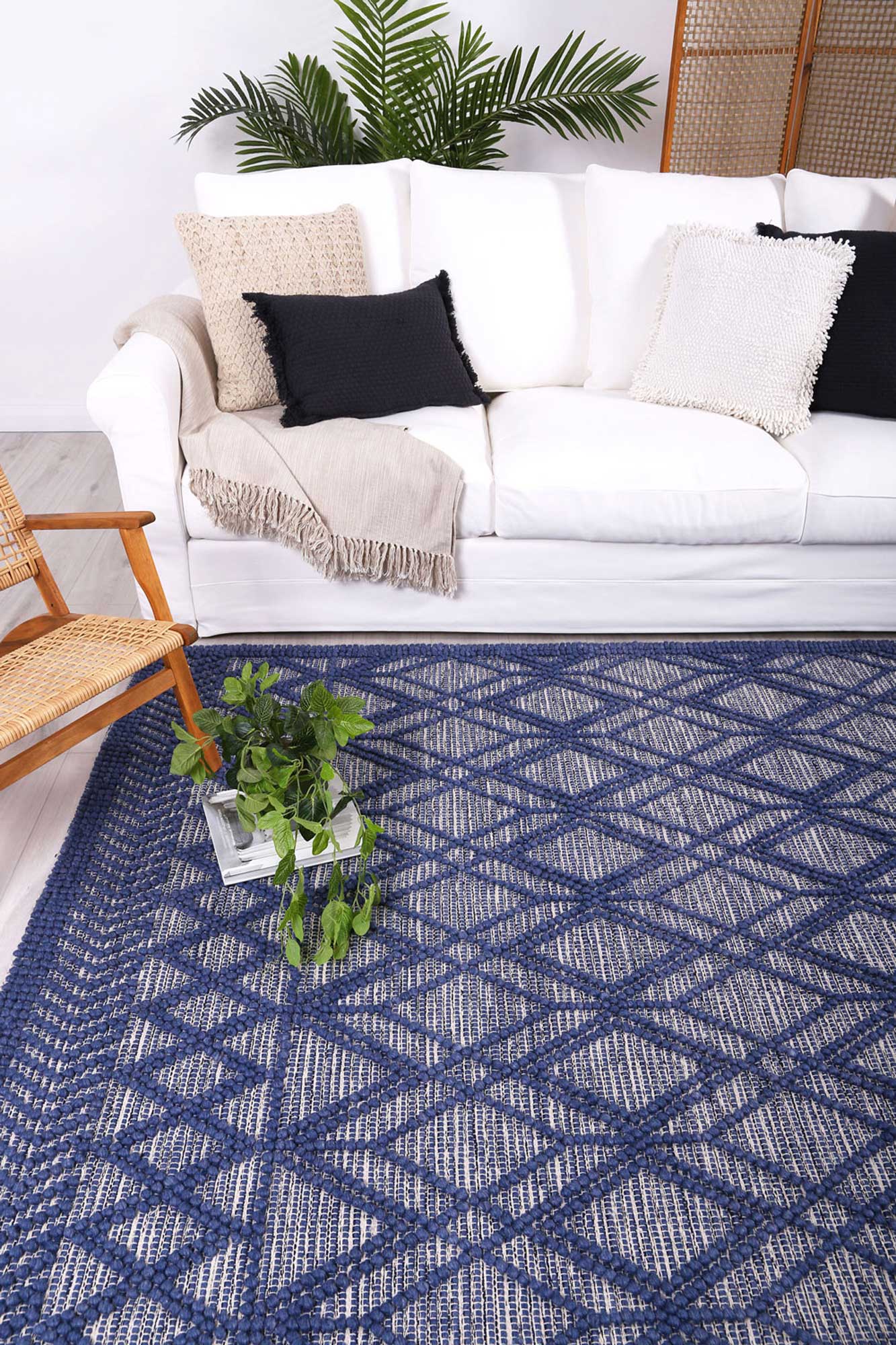 Himalaya Cobblestone Tribal Blue Wool Rug - Image 2