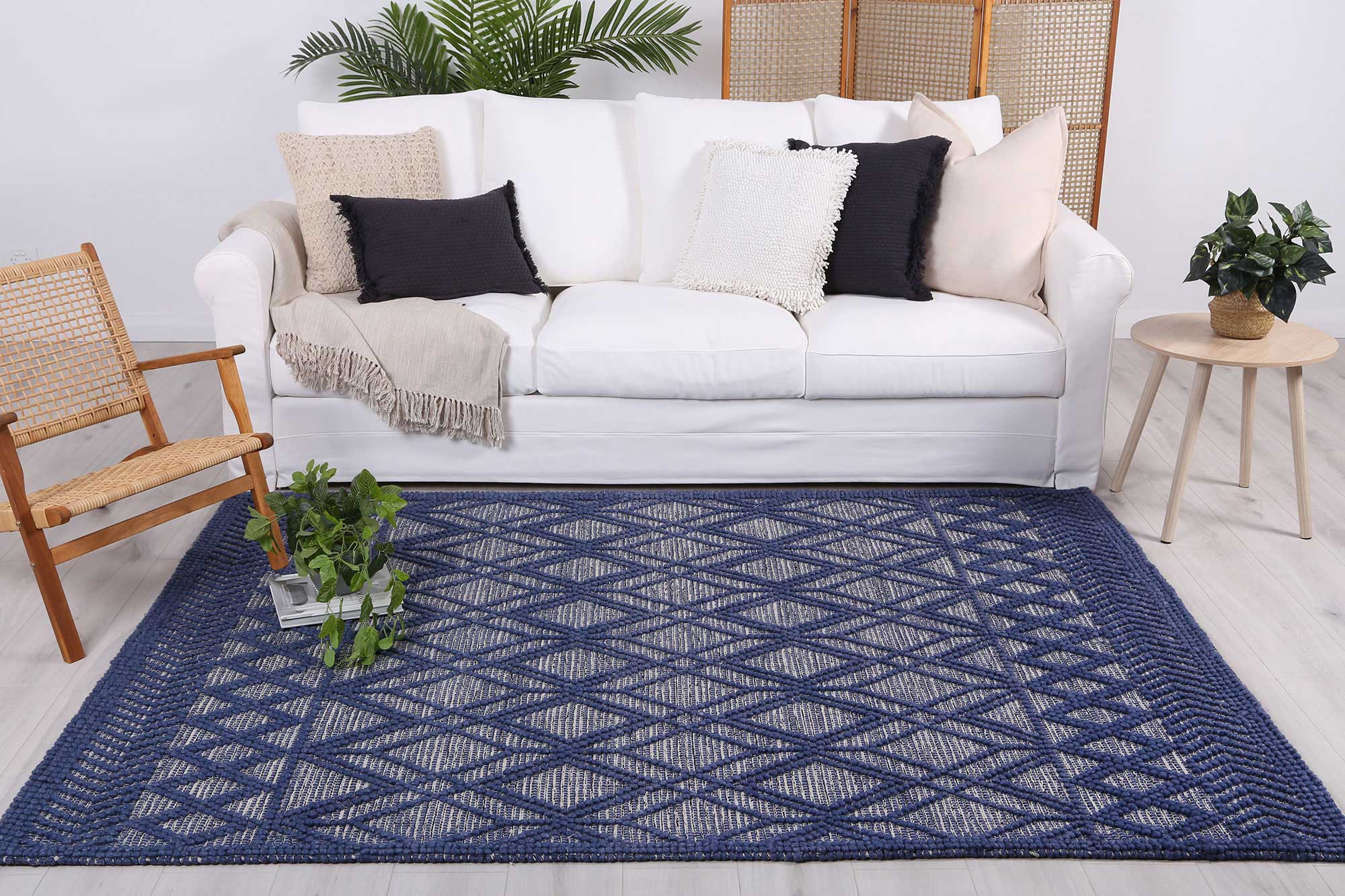 Himalaya Cobblestone Tribal Blue Wool Rug - Image 3
