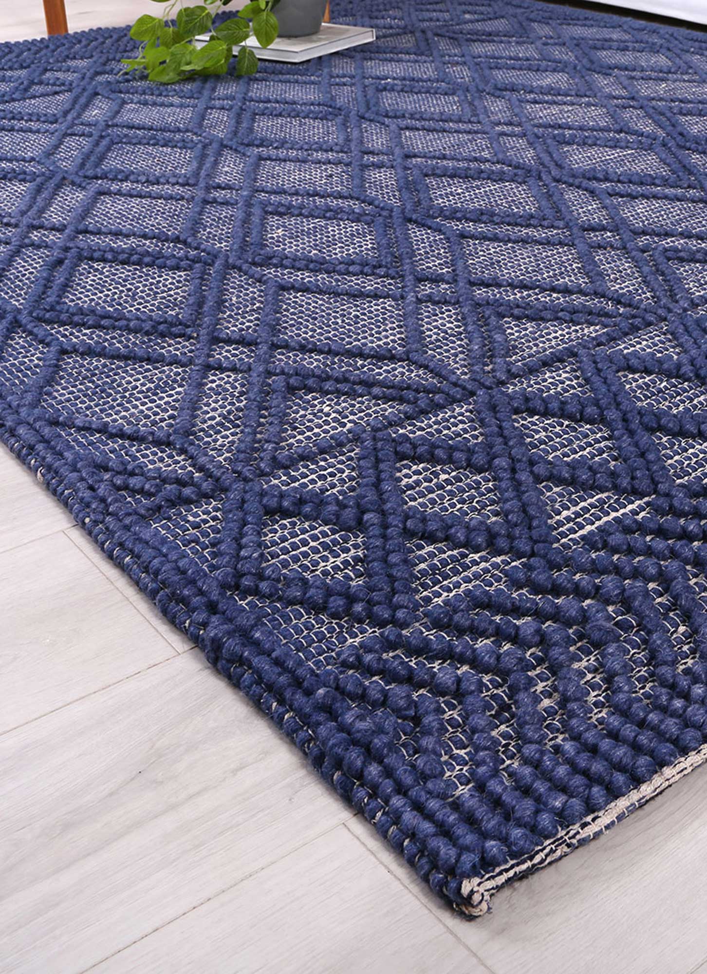 Himalaya Cobblestone Tribal Blue Wool Rug - Image 4