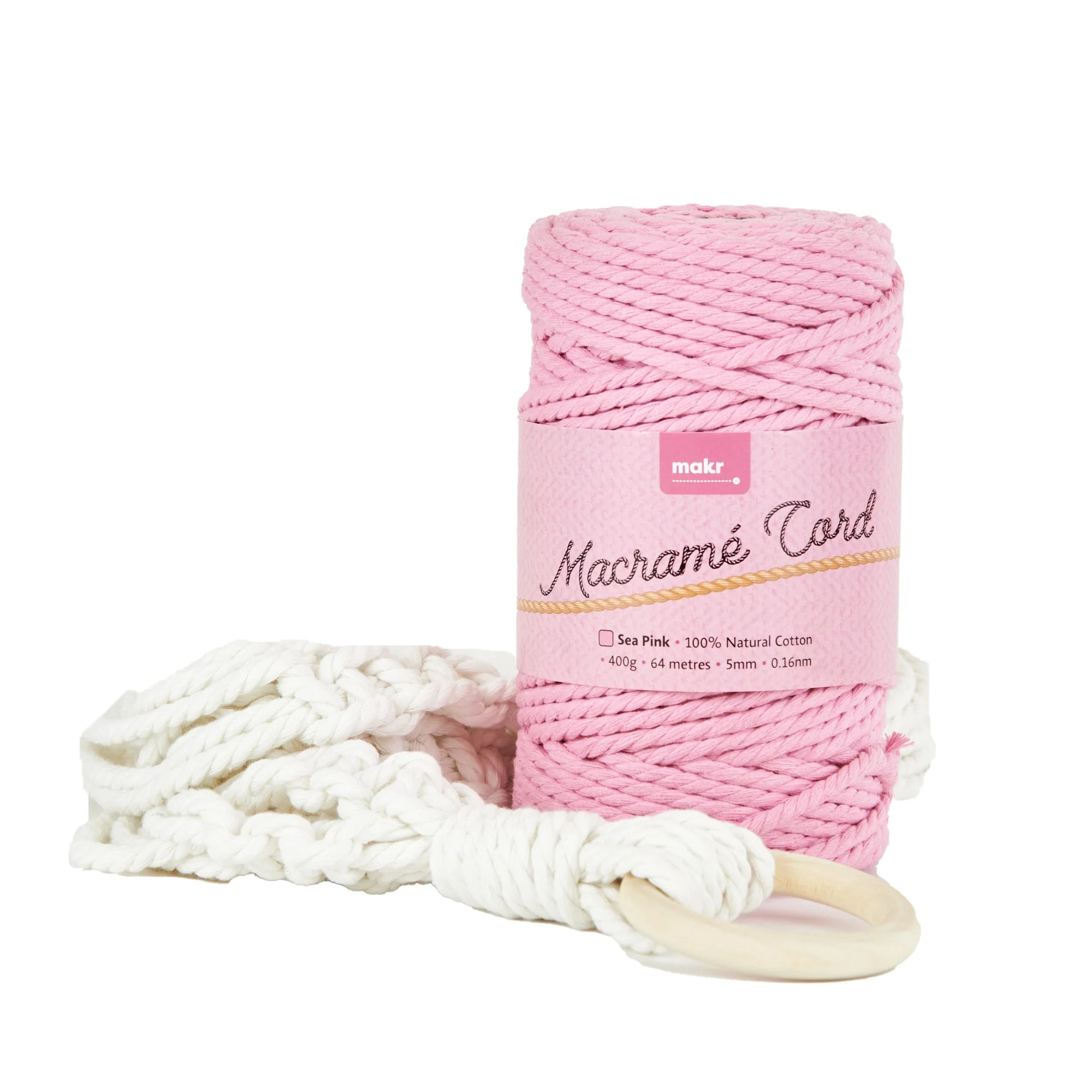 Makr Macrame Cord Roll, Sea Pink- 64m - Image 2