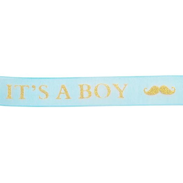 Makr Ribbon, Gold It's A Boy Blue Organza- 16mmx4.5m