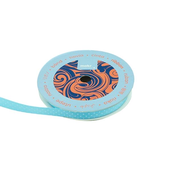 Makr Ribbon, Small Dots Blue Satin- 9mmx9.1m - Image 2