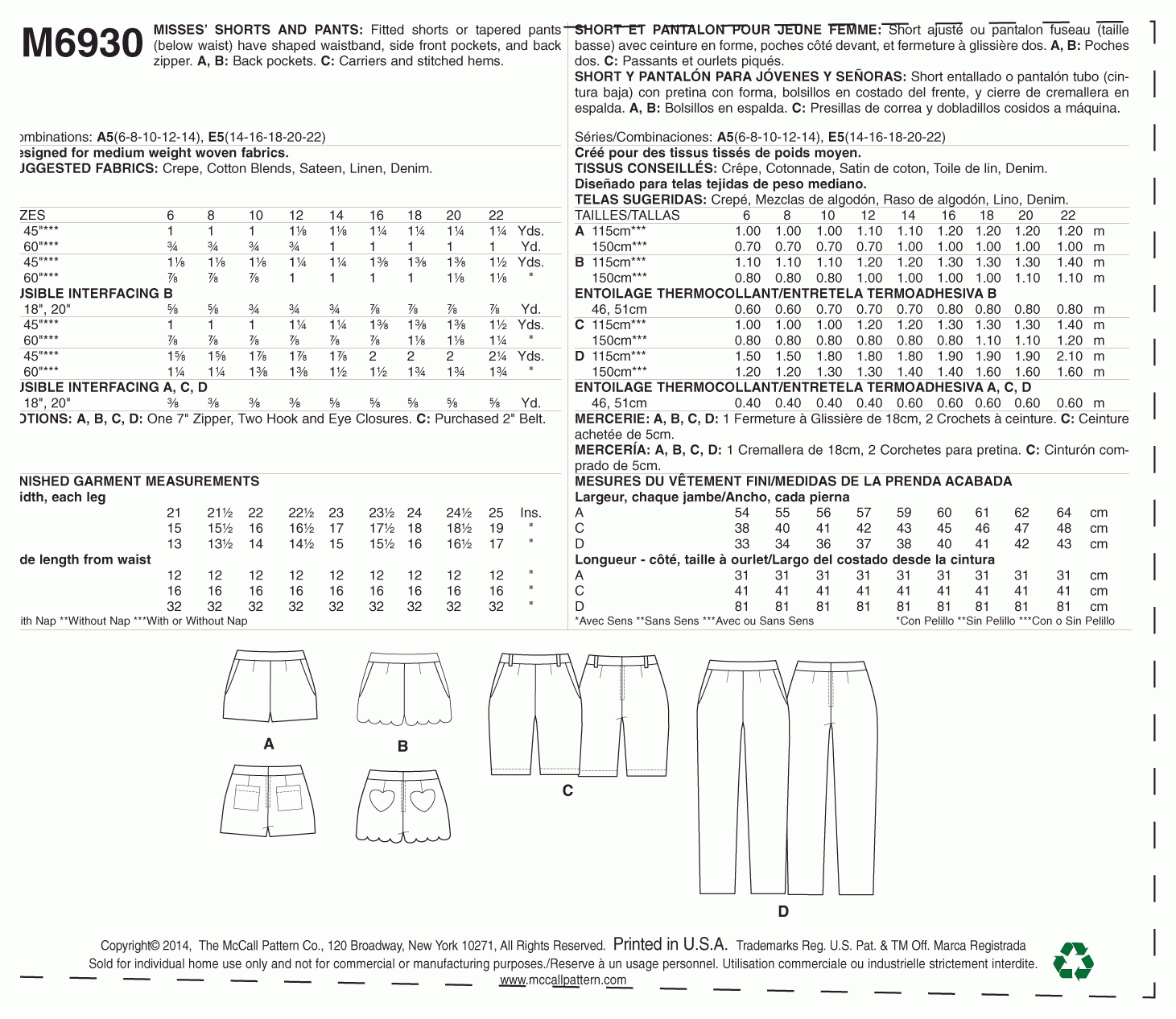 McCall's Pattern M6930 Misses' Shorts and Pants - Image 2