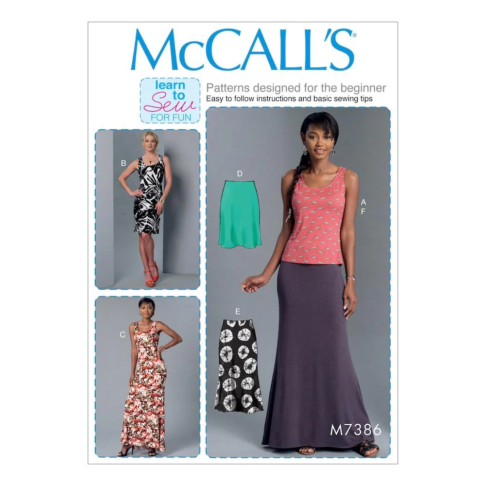 McCall's Pattern M7386 Misses' Knit Tank Top, Dresses and Skirts