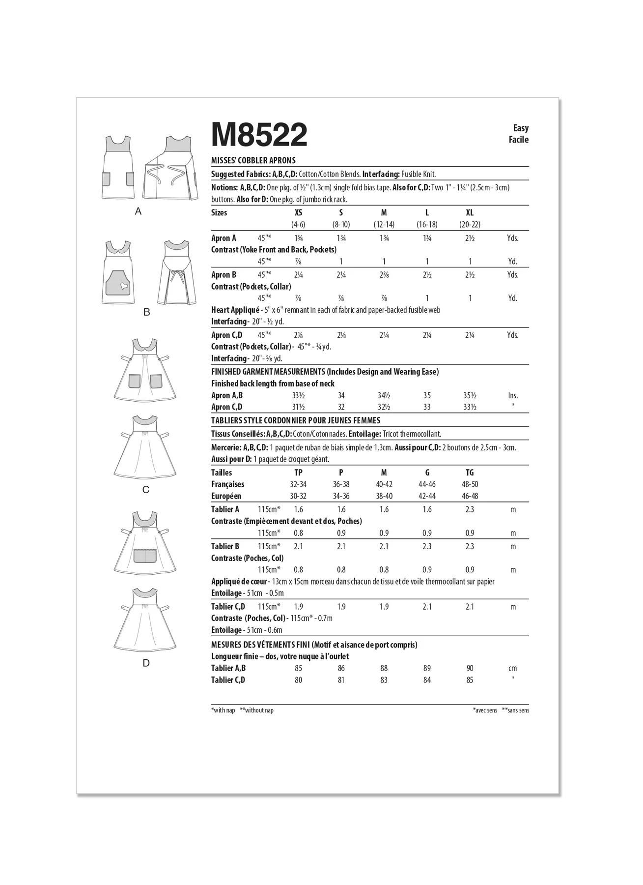 Mccall's Pattern M8522 Misses' Cobbler Aprons - Image 4