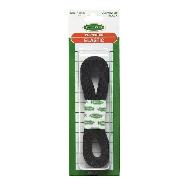 Sullivans Woven Elastic, Black- 12mm x 2m