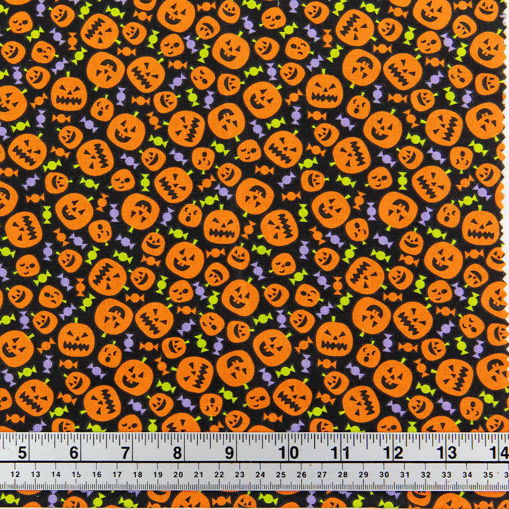 Print Craft & Quilting Fabric, Pumpkins And Candy- Width 112cm