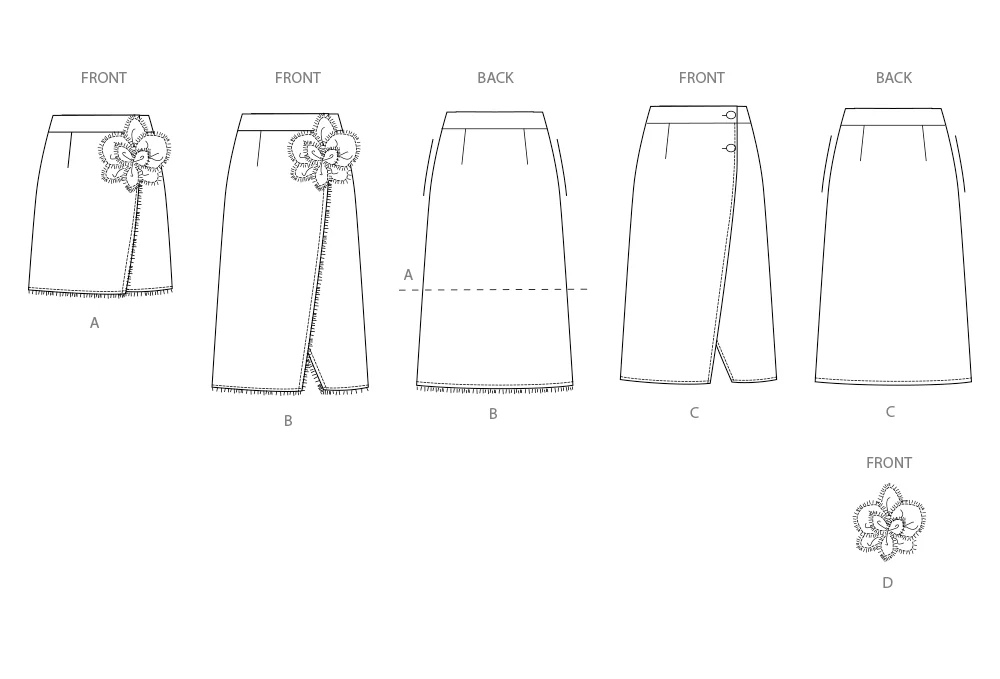 Simplicity SS3104 Misses' Wrap Skirts with Detachable 3D Flower - Image 7