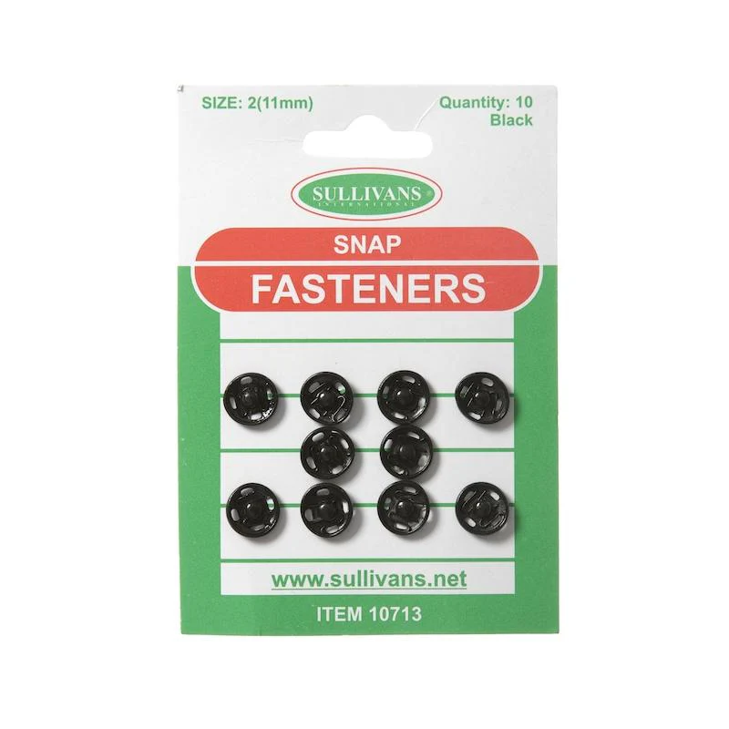 Sullivans Snap Fasteners Size 2, Black- 12pk