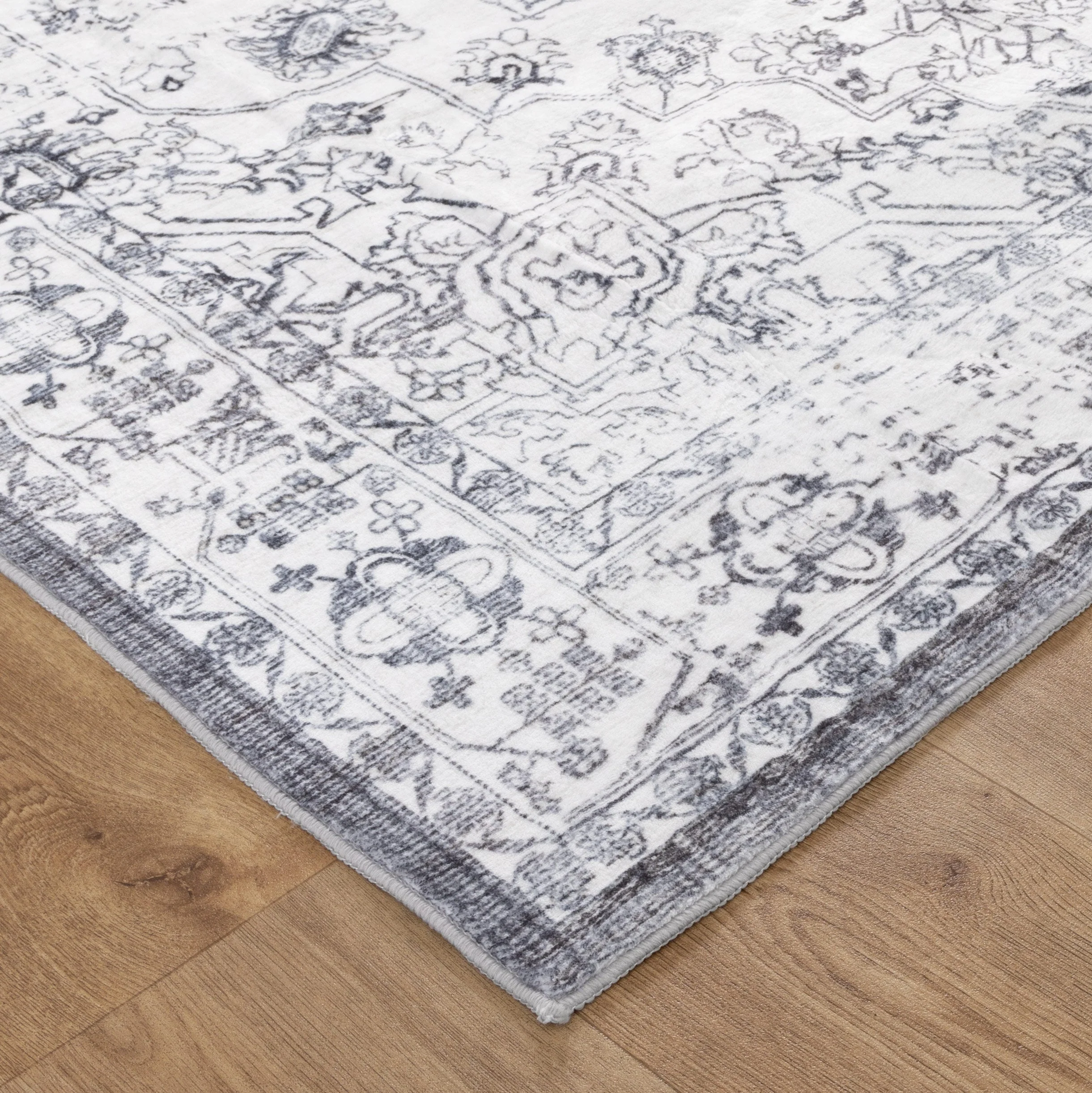 Washwell Blue Distressed Medallion Machine Washable Rug - WASH007 - Image 3