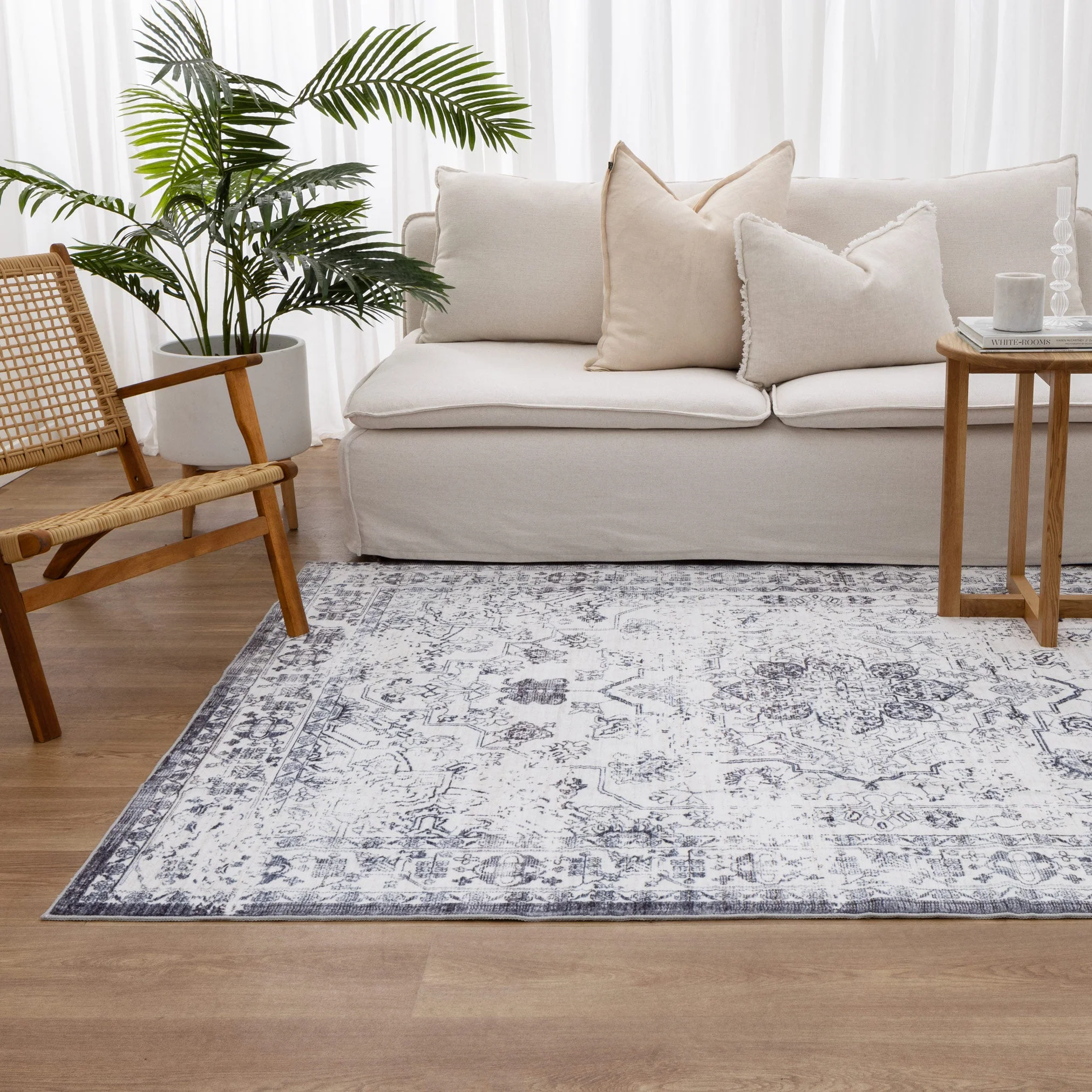 Washwell Blue Distressed Medallion Machine Washable Rug - WASH007 - Image 5